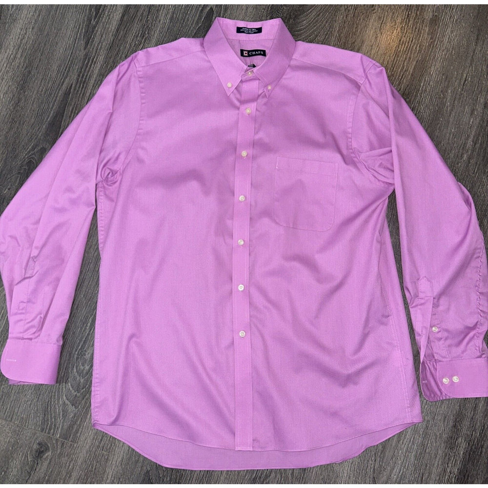 Chaps 17 34/35 Classic Fit Purple Pink Button Down Long Sleeved